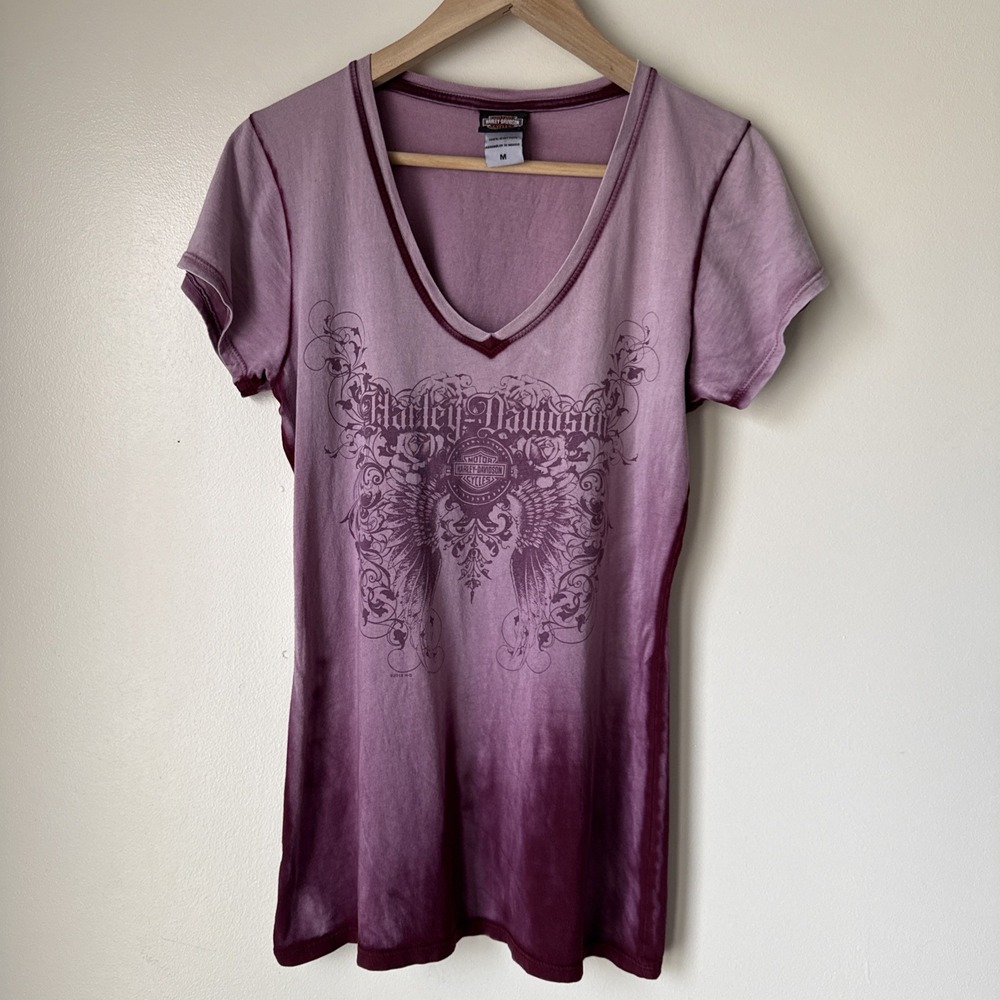 Harley Davidson T Shirt Womens Size M Biker Retro Lightweight Y2K Tie Dye Purple